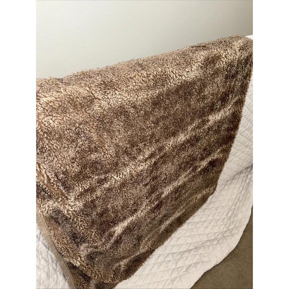 Pottery Barn shades of Brown Faux Fur Throw Blanket - 50 x 60